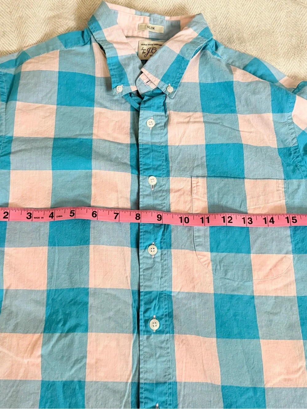 J.Crew Secret Wash Shirt Small Blue Button Up Long Sleeve Slim Fit Plaid NWOT